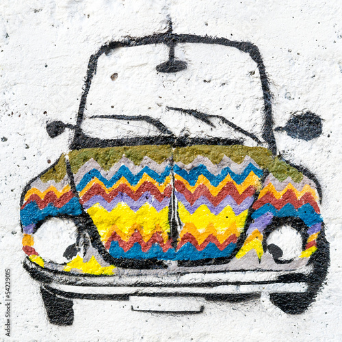 Naklejka - mata magnetyczna na lodówkę Street graffiti displays colorful car