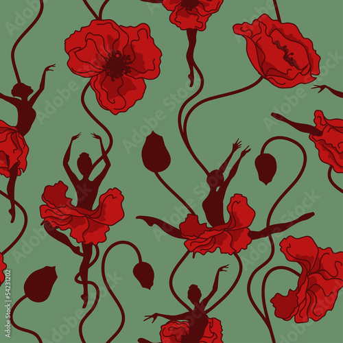 Obraz w ramie Seamless pattern of stylized dance of flowers