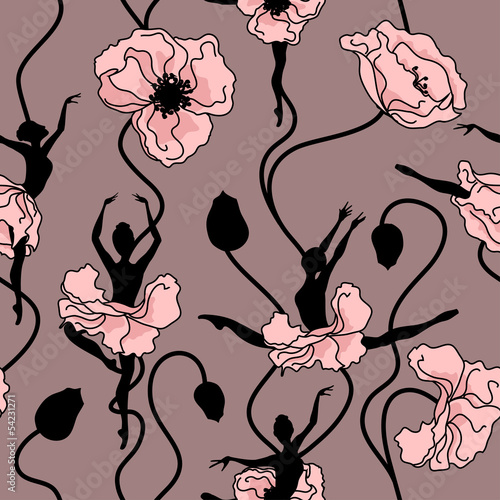 Naklejka ścienna Seamless pattern of stylized dance of flowers