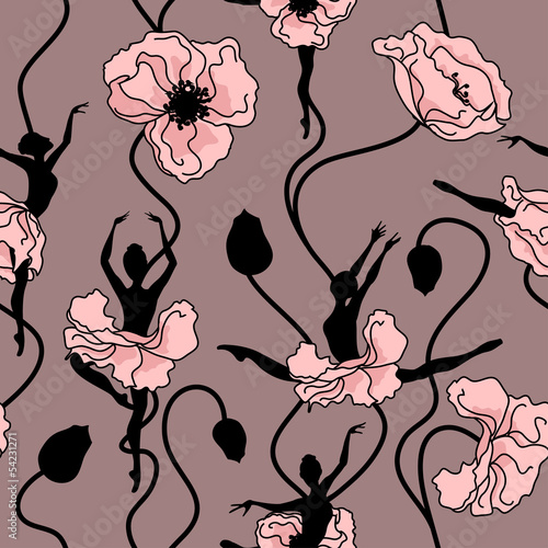 Obraz w ramie Seamless pattern of stylized dance of flowers