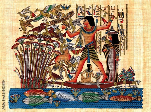 Fototapeta na wymiar Ancient egyptian papyrus symbolizing family
