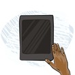 dłoń na tablecie kolorowa ilustracja nowe technologie
