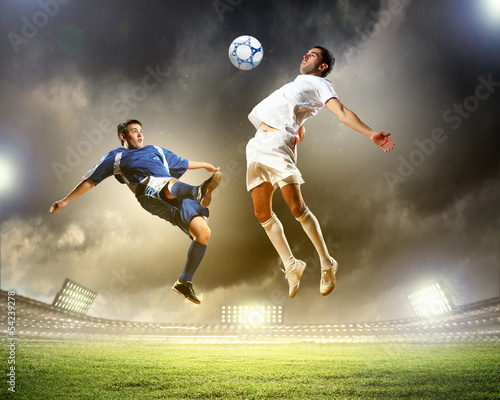 Foto-Schiebegardine Komplettsystem - two football players striking the ball (von Sergey Nivens)