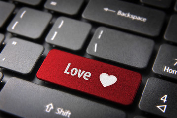 Wall Mural - Red heart keyboard key, Love background