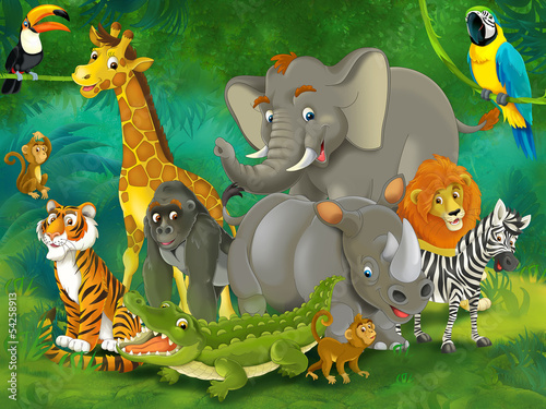 Tapeta ścienna Cartoon safari - ilustracja dla dzieci