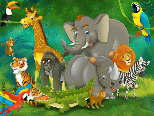 Tapeta ścienna Cartoon safari - ilustracja dla dzieci