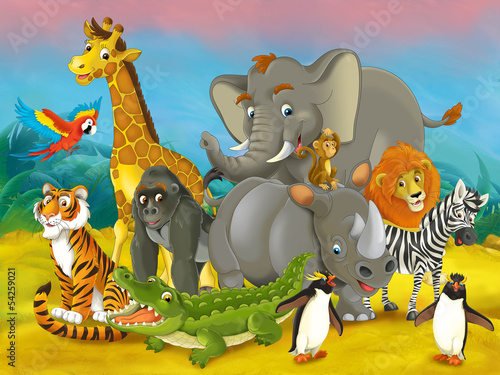 Obraz w ramie Cartoon safari - illustration for the children