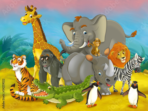 Tapeta ścienna Cartoon safari - ilustracja dla dzieci