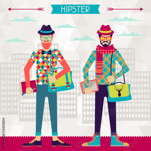 Naklejka na szybę Two hipsters on urban background in retro style.