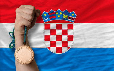 Poster - Bronze medal for sport and  national flag of croatia