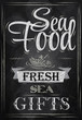 Poster Sea food fresh sea gifts chalk on blackboard
