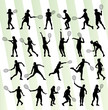 © kstudija - Tennis players silhouettes vector background concept set
