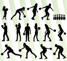 Bowling Player Silhouettes Vector Set