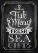 Poster Fish menu fresh sea gifts chalk