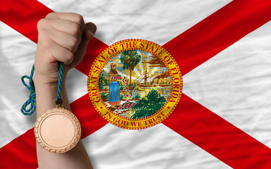 Poster - Bronze medal for sport and  flag of american state of florida