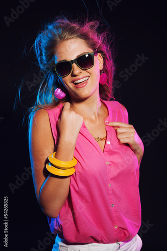 Sensual Retro 80s Fashion Disco Girl With Long Blonde Hair And S