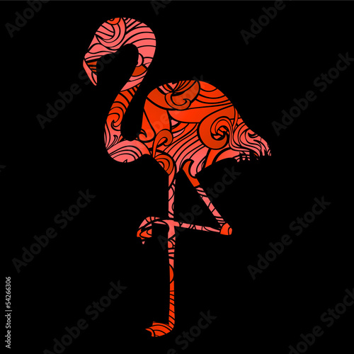 Plakat na papierze fotorealistycznym Sylwetka flamingo wypełnione dekoracyjną teksturą