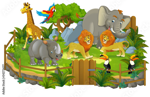 Obraz w ramie Cartoon zoo - illustration for the children