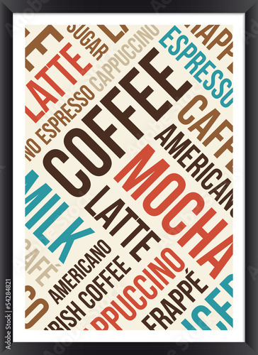 Naklejka na szybę Plakat słów z kawą
