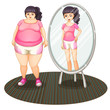A fat girl and her slim version in the mirror
