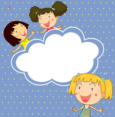 Wall Mural - A stationery with three playful young girls