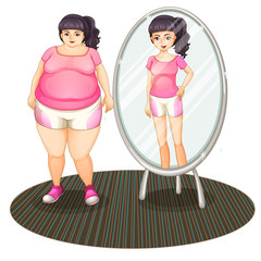 Poster - A fat girl and her slim version in the mirror