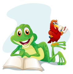 Aufkleber - A frog and a bird reading