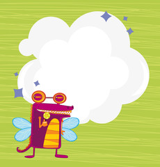 Poster - An empty cloud template with a robot with wings