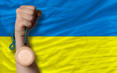 Poster - Bronze medal for sport and  national flag of ukraine