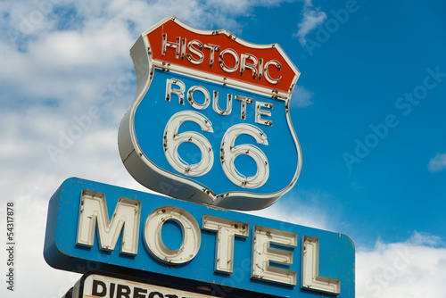 Historic route 66 motel sign in California Poster