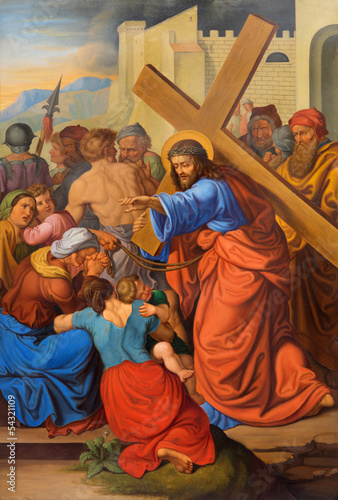 Fotoboard na płycie Wiedeń - Jezus płakał kobietami na krzyż.