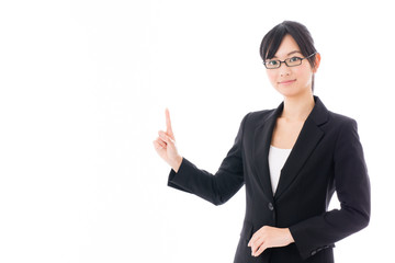 young asian businesswoman showing on white background