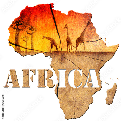 Naklejka - mata magnetyczna na lodówkę Africa Map Wooden Illustration