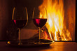 delicious wine at fireplace natural firelight only