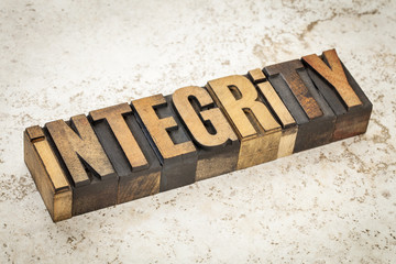 Canvas Print - integrity word in wood type