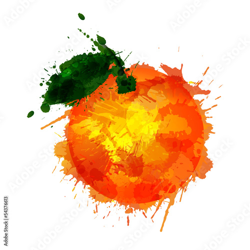 Fototapeta na wymiar Orange made of colorful splashes on white background
