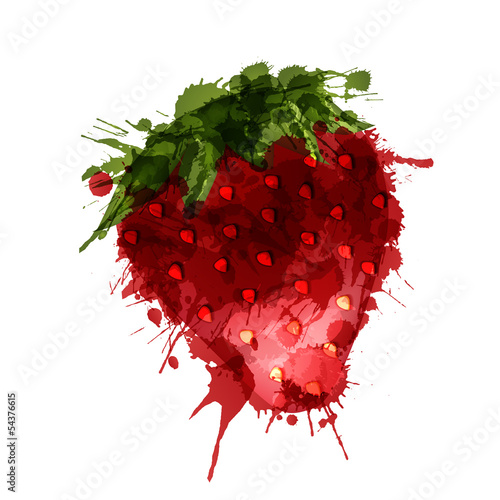 Nowoczesny obraz na płótnie Strawberry made of colorful splashes on white background