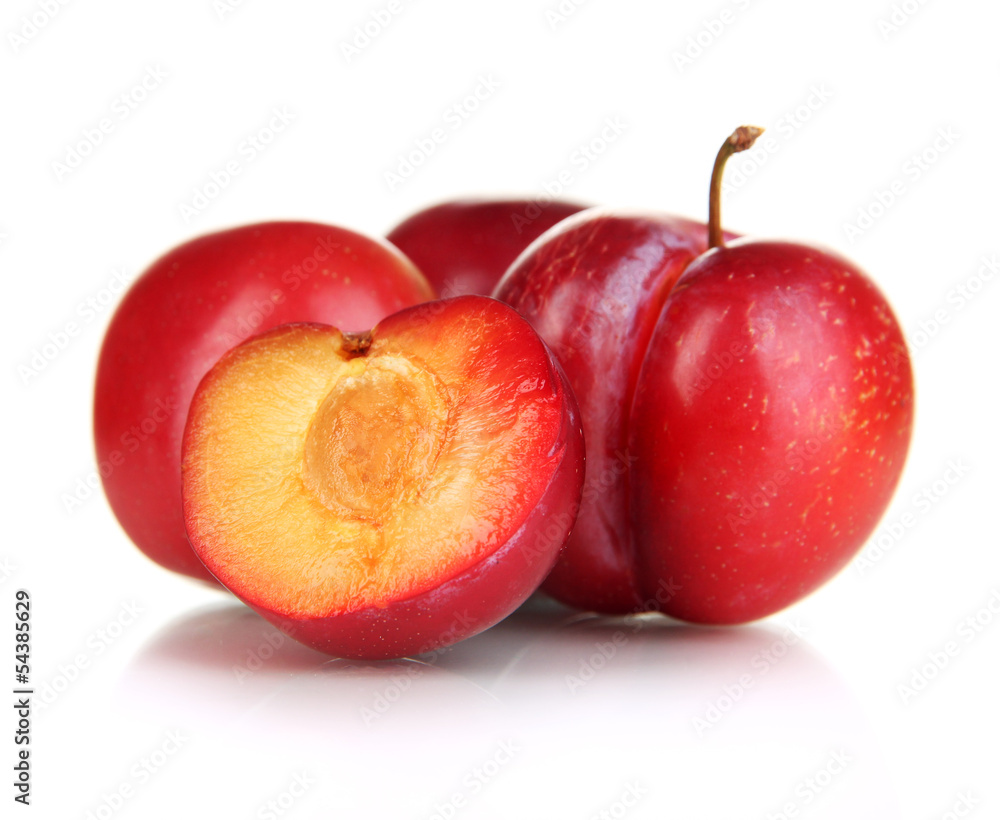 Ripe plums isolated on white