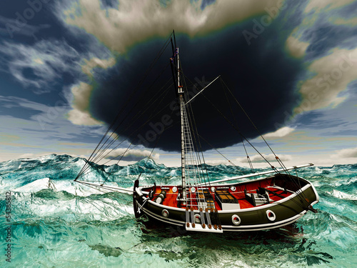 Fototapeta na wymiar Pirate ship on stormy weather
