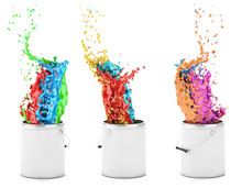 Colour's Explosion In A Paint Tin - Isolated On White