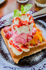 Wall Mural - Waffle with icecream