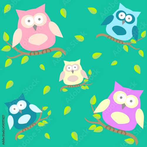 Fototapeta dla dzieci background with owls on brunches