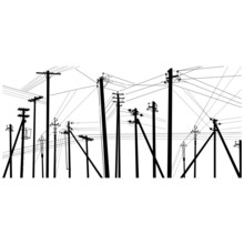 Set Of Silhouettes Of Electric Poles