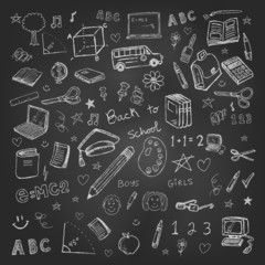 Back to school doodles in chalkboard background eps 10