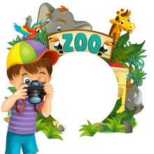 Cartoon Zoo And Children - Banner Illustration