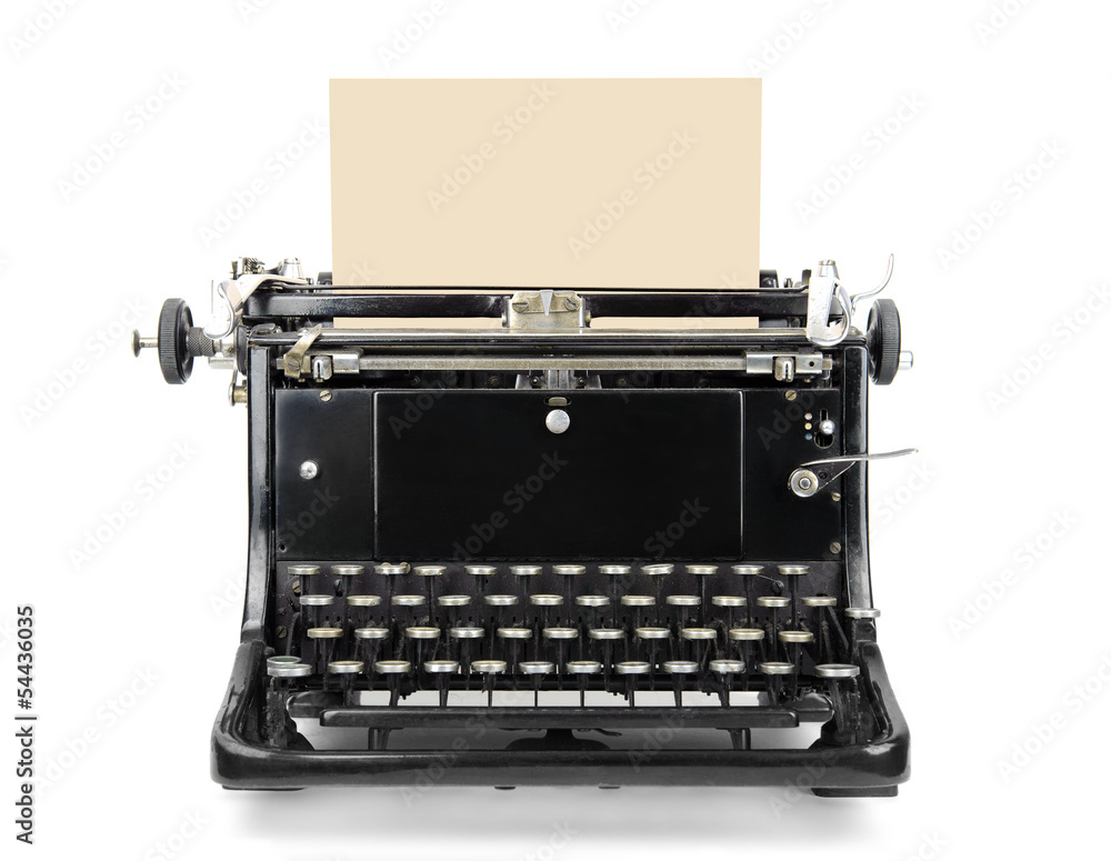 Typewriter with blank sheet isolated on white. - obrazy, fototapety, plakaty 