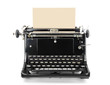 Typewriter with blank sheet isolated on white.