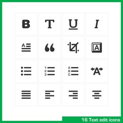 Text edit icon set. Vector black pictograms.