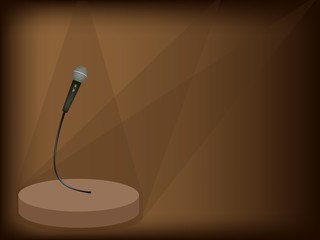 A Modern Microphone on Brown Stage Background