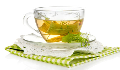 Sticker - Glass cup of tea with linden isolated on white